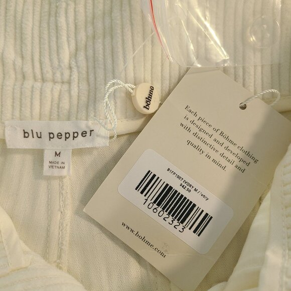 Blu Pepper Tie High Waist Ankle Crop Corduroy Pants Ivory NEW Med Casual Preppy - Picture 4 of 8
